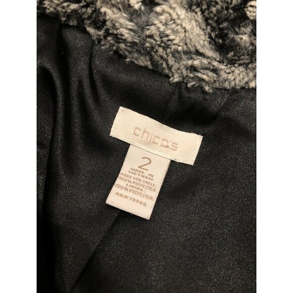 Chico's Size 2 Women Aimey Black White Soft Swirl Faux Fur Short Jacket Coat L - Picture 2 of 5